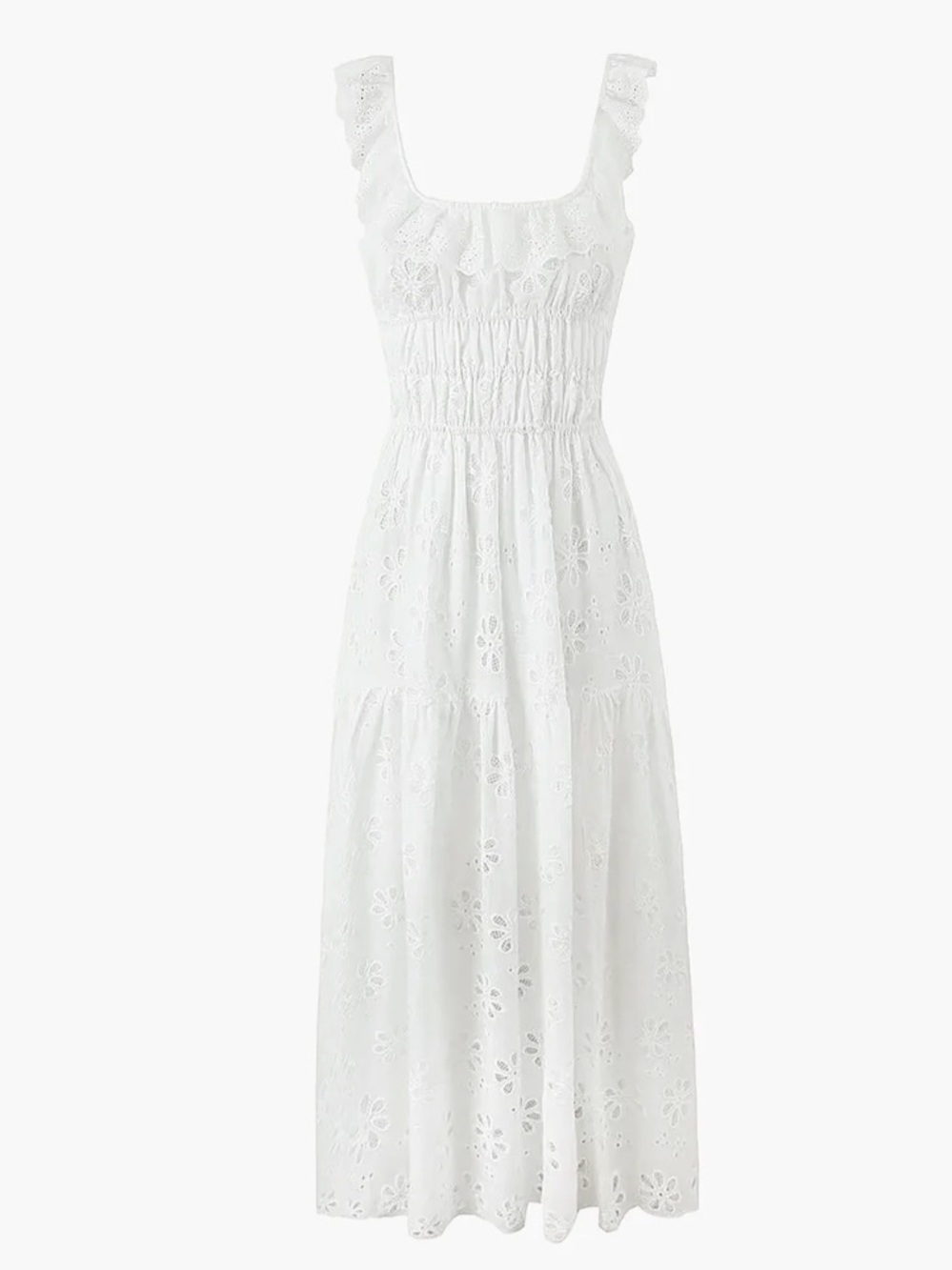 Commense White Eyelet Maxi Dress with Ruffle Straps - Picture 3 of 5